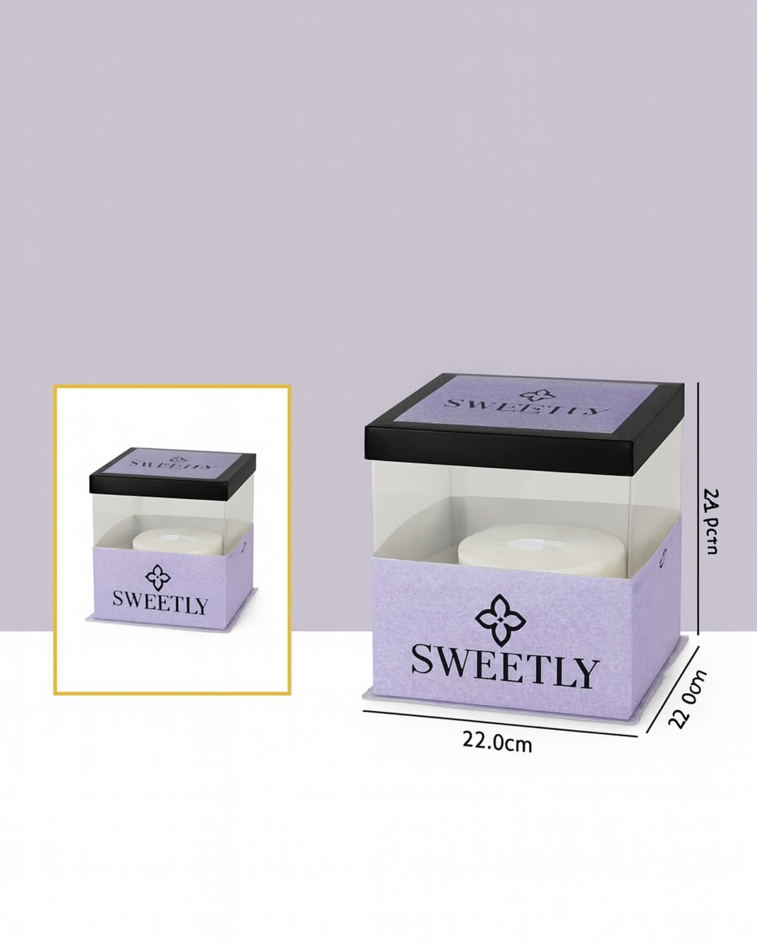 Custom Luxury Cake Packaging Set with Transparent Box – SWEETLY Collection (MOQ 500 pcs)