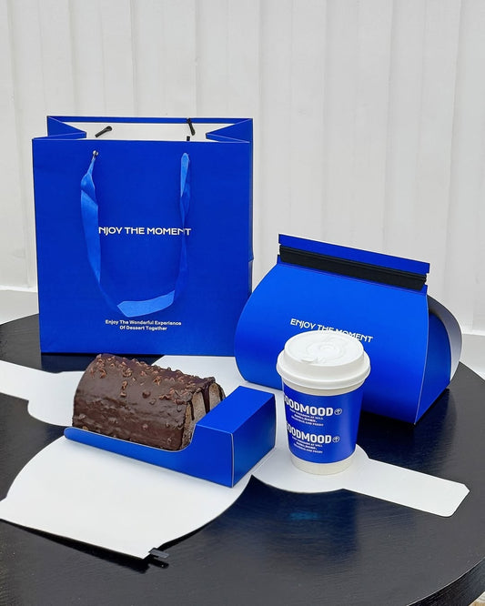 Custom Dessert Packaging Set – Curved Cake Box & Matching Paper Bag (MOQ 500 pcs)