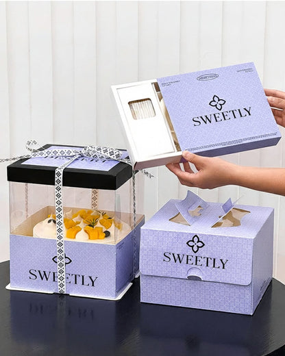 Custom Luxury Cake Packaging Set with Transparent Box – SWEETLY Collection (MOQ 500 pcs)