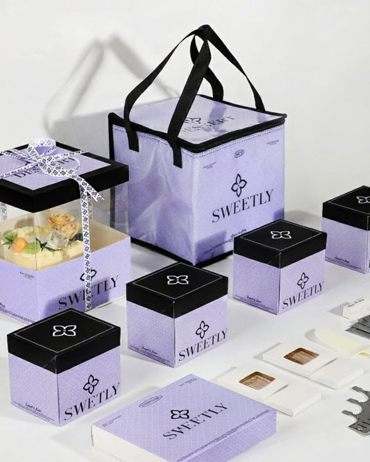 Custom Luxury Cake Packaging Set with Transparent Box – SWEETLY Collection (MOQ 500 pcs)
