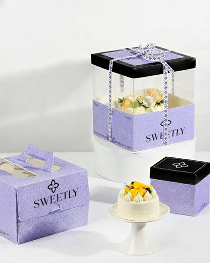 Custom Luxury Cake Packaging Set with Transparent Box – SWEETLY Collection (MOQ 500 pcs)