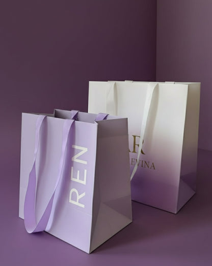 Custom Luxury Paper Shopping Bag with Ribbon Handles (MOQ 500 pcs)