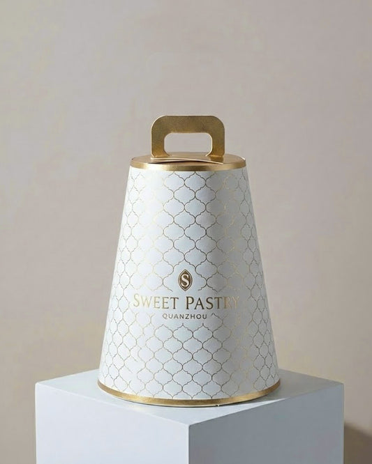 Custom Pyramid Cake Box with Handle – Luxury Pastry Packaging (MOQ 500 pcs)