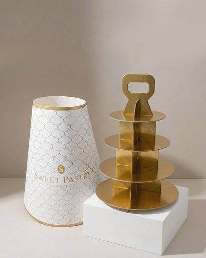 Custom Pyramid Cake Box with Handle – Luxury Pastry Packaging (MOQ 500 pcs)