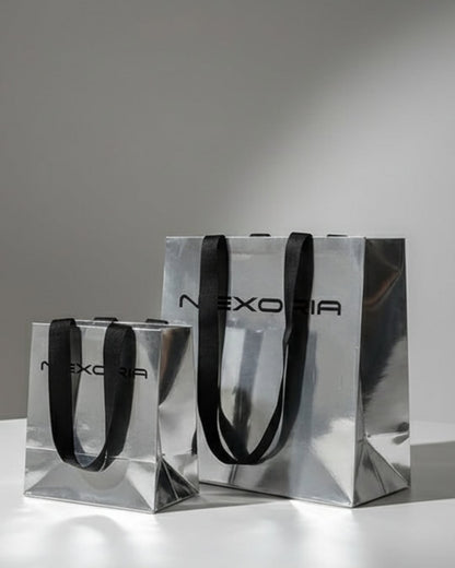 Custom Premium Metallic Paper Bag with Ribbon Handles (MOQ 500 pcs)